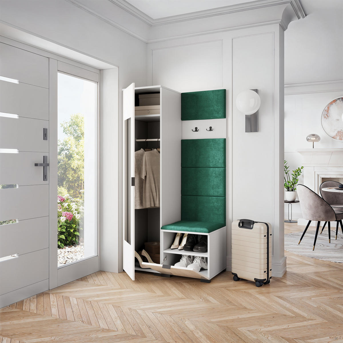 GARDEROBENSCHRANK VIRA 95/181/51 cm Modern Garderobe-Set Weiß - Weiß/Grün, Holzwerkstoff (95/181/51cm) - MASSENO