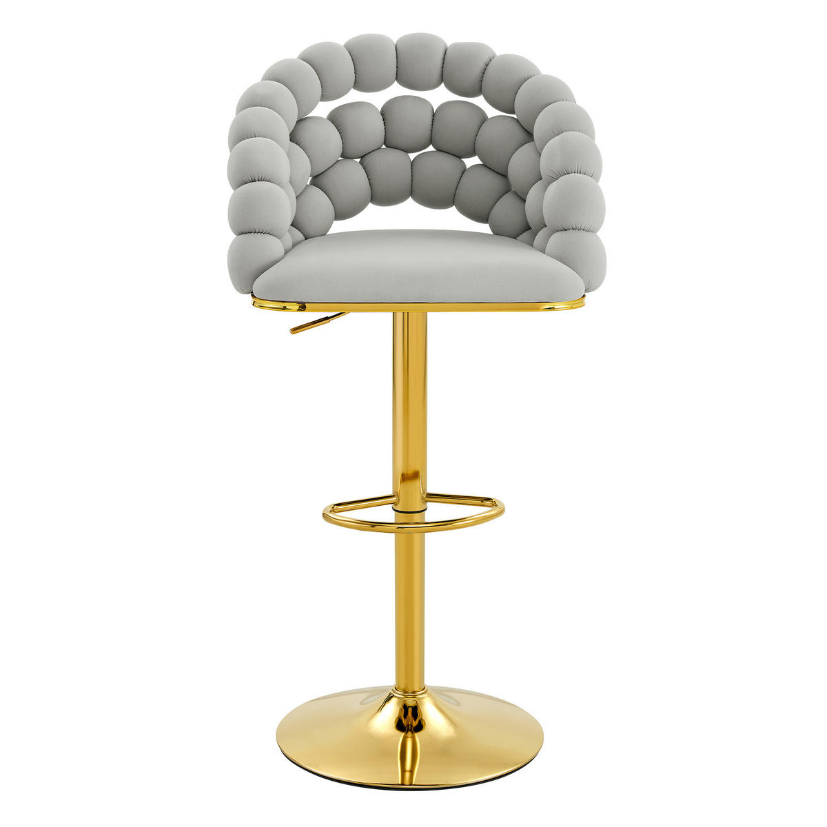 BARHOCKER 2er-Set aus Samt mit Gold-Gestell, Kugelketten-Rückenlehne und höhenverstellbar - Hellgrau, Textil (45/112/52cm) - Urban Meuble