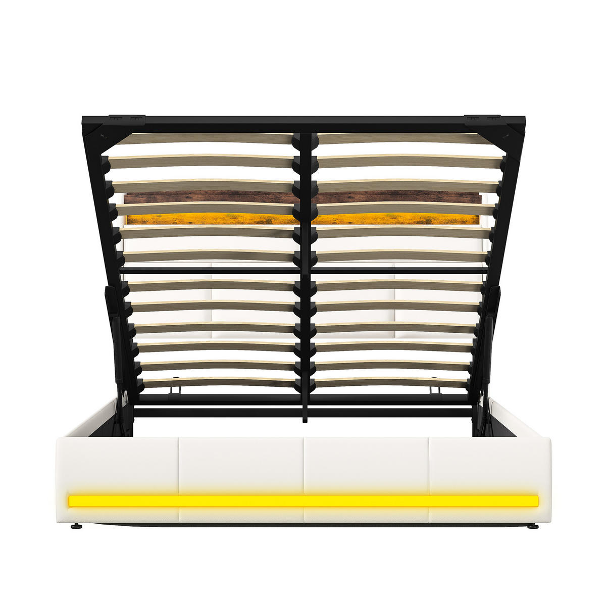 POLSTERBETT 140x200 cm Stauraum LED Lattenrost PU Leder weiß - Weiß, Holz (140/200cm) - LEBENLANG