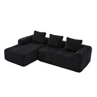 KOMPAKTSOFA Cord mit modularer DIY-Kombination Seitentaschen und Becherhalter 253/158/61 cm Schwarz - Schwarz, Textil (158/253cm) - Redom