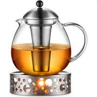 TEEKANNE mit Stövchen 1500ml Glas Edelstahl Silber - Transparent, Glas (19/19cm)