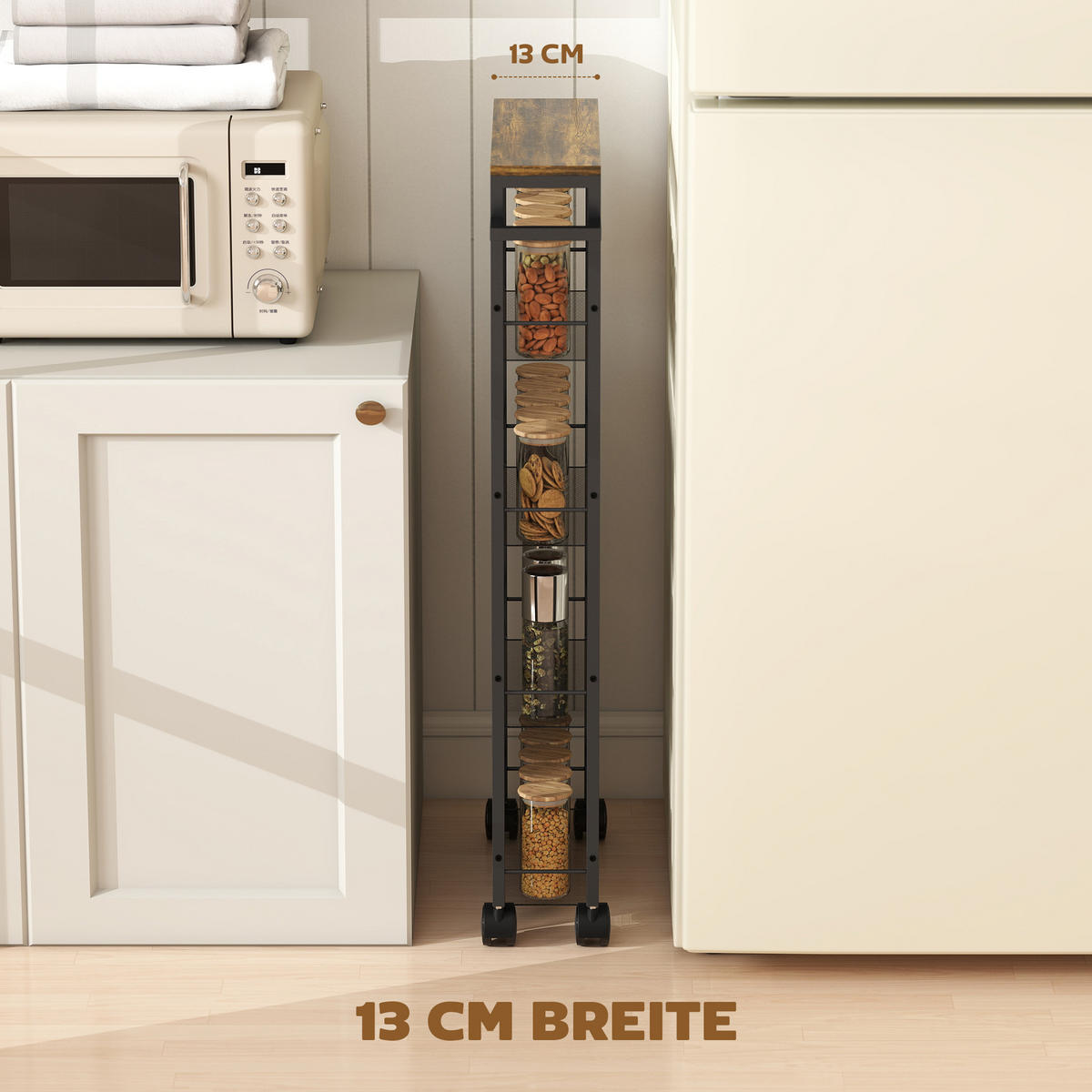 KÜCHENWAGEN Servierwagen mit 5 Ebenen, Rollwagen mit Arbeitsplatte Griff Schwarz - Schwarz, Holzwerkstoff/Metall (13/96.5/47cm) - HOMCOM