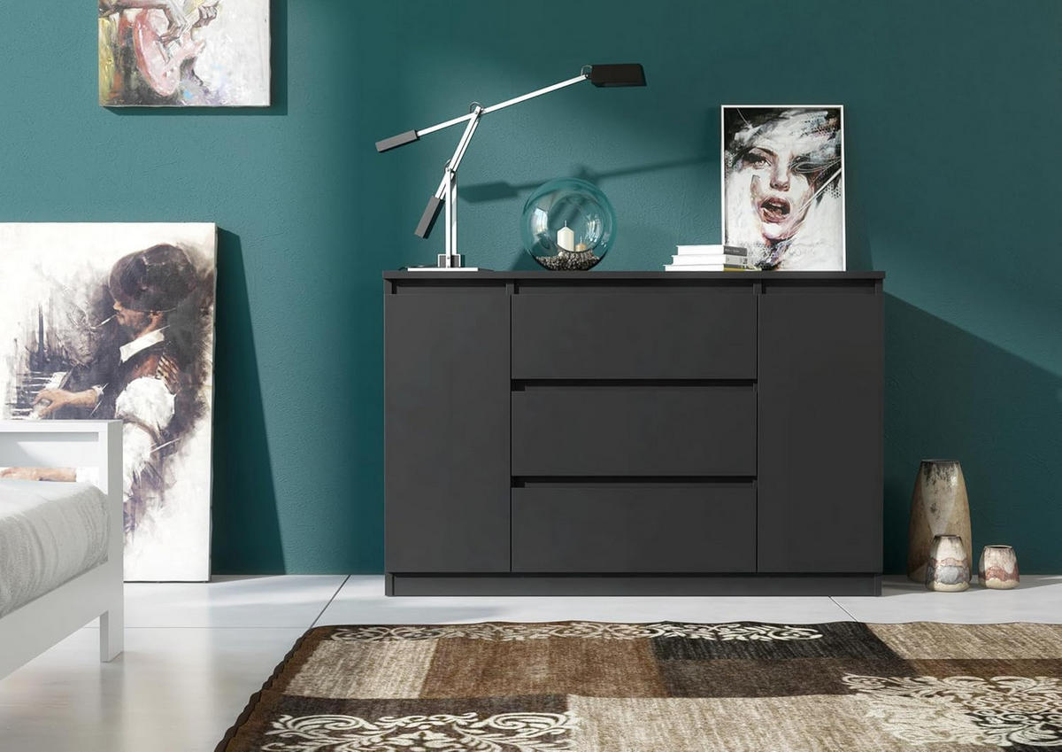 KOMMODE 120 Schwarz 120x39x78,5 cm - Schwarz, Holzwerkstoff (120/78.5/39cm) - Mobelsta