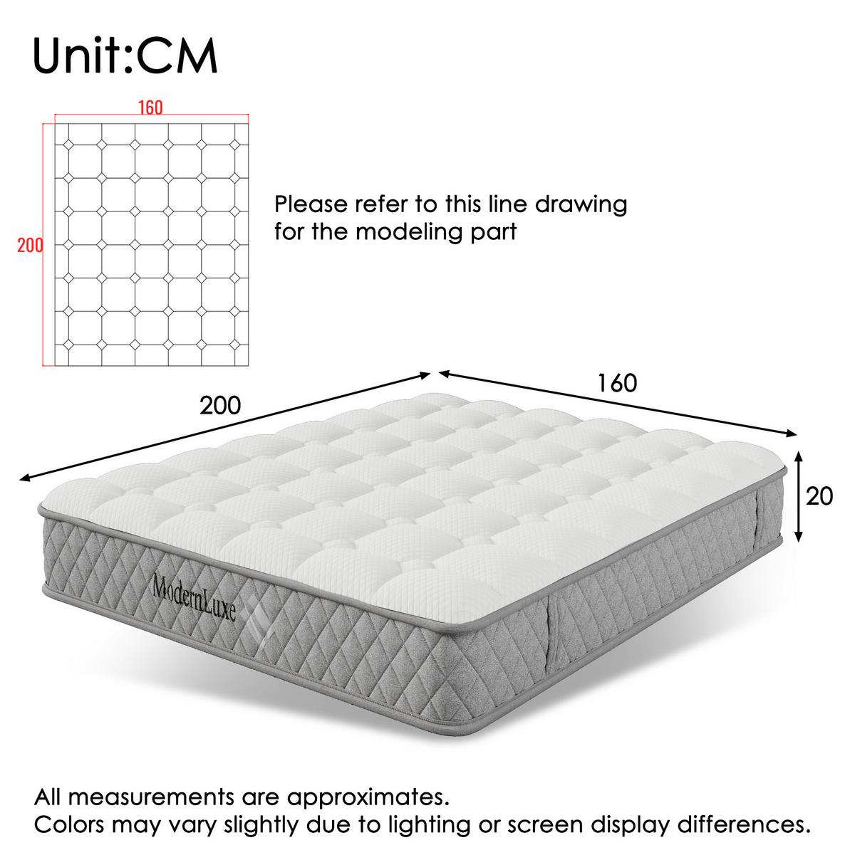 BETT mit Stauraum 160x200 cm Leinen Grau inkl. Matratze - Grau, Metall (160/200cm) - Meubliv