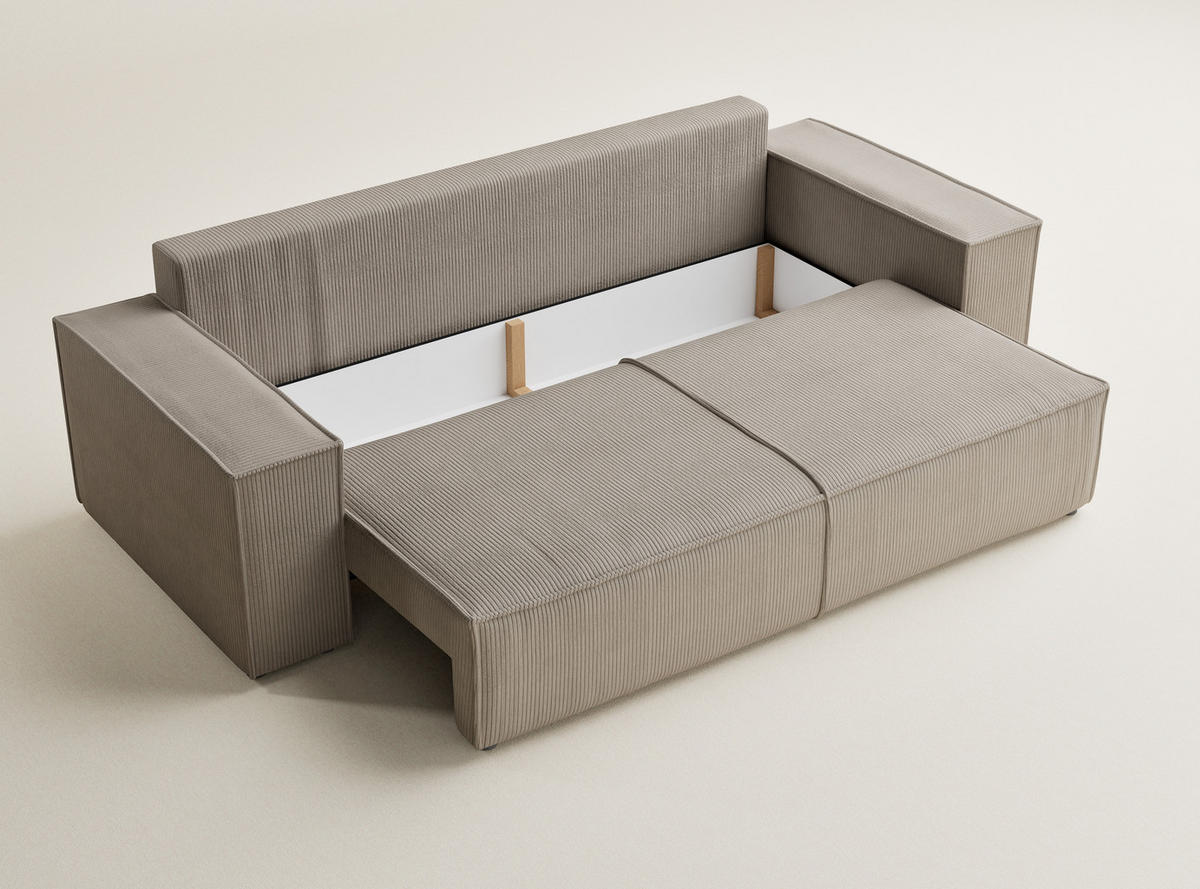 SOFA MIT SCHLAFFUNKTION Milos Beige Samtstoff - Beige/Schwarz, Holz/Holzwerkstoff (255/70/105cm) - Maison de Reve