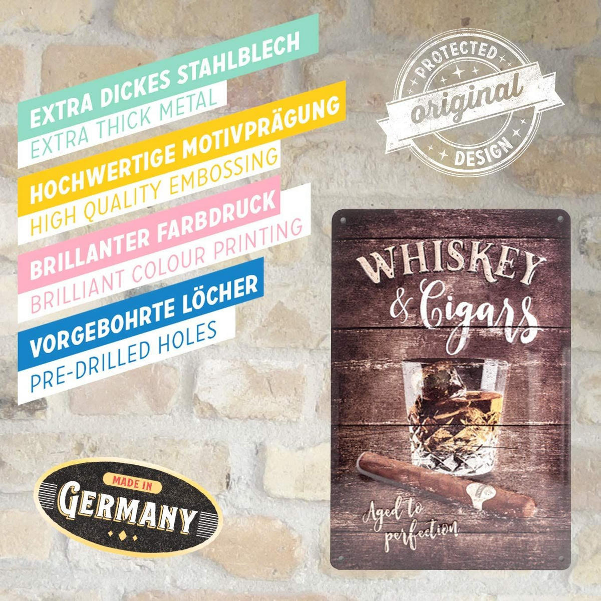 BLECHSCHILD 20/30 cm Open Bar Whiskey - Multicolor, Metall (20/30/0.2cm) - Nostalgic-Art