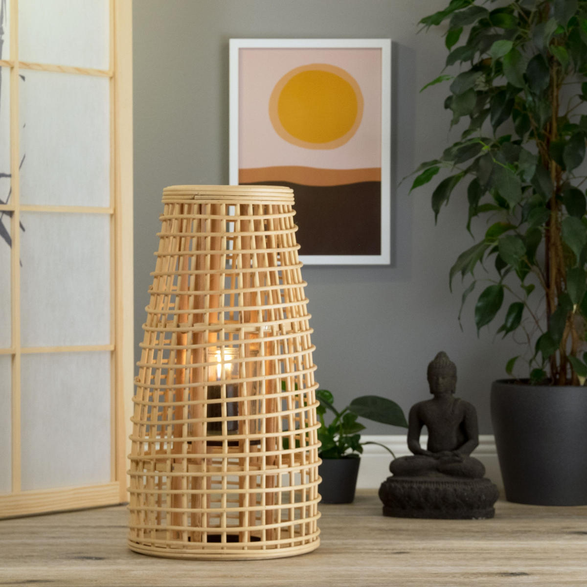 LATERNE Iva 40 Bambus, mit Windlicht-Glaseinsatz naturfarben - Naturfarben, Holz (20/40/20cm) - CREEDWOOD