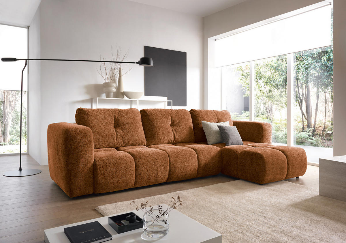ECKSOFA ARTE 03 Orange Chenille mit Schlaffunktion - Orange, Holz (336/177cm) - MASSENO