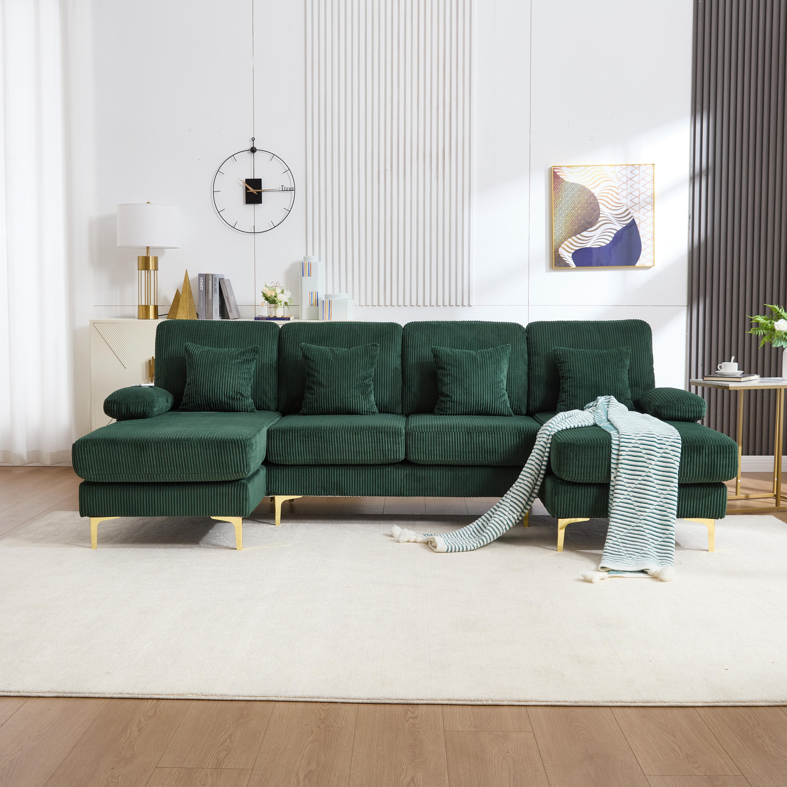 Thumbnail - Redom U-Form, Smaragdgrün, Textil, 135x88x265 cm, Wohnzimmer, Sofas & Couches, Wohnlandschaften, Wohnlandschaften in U-F...