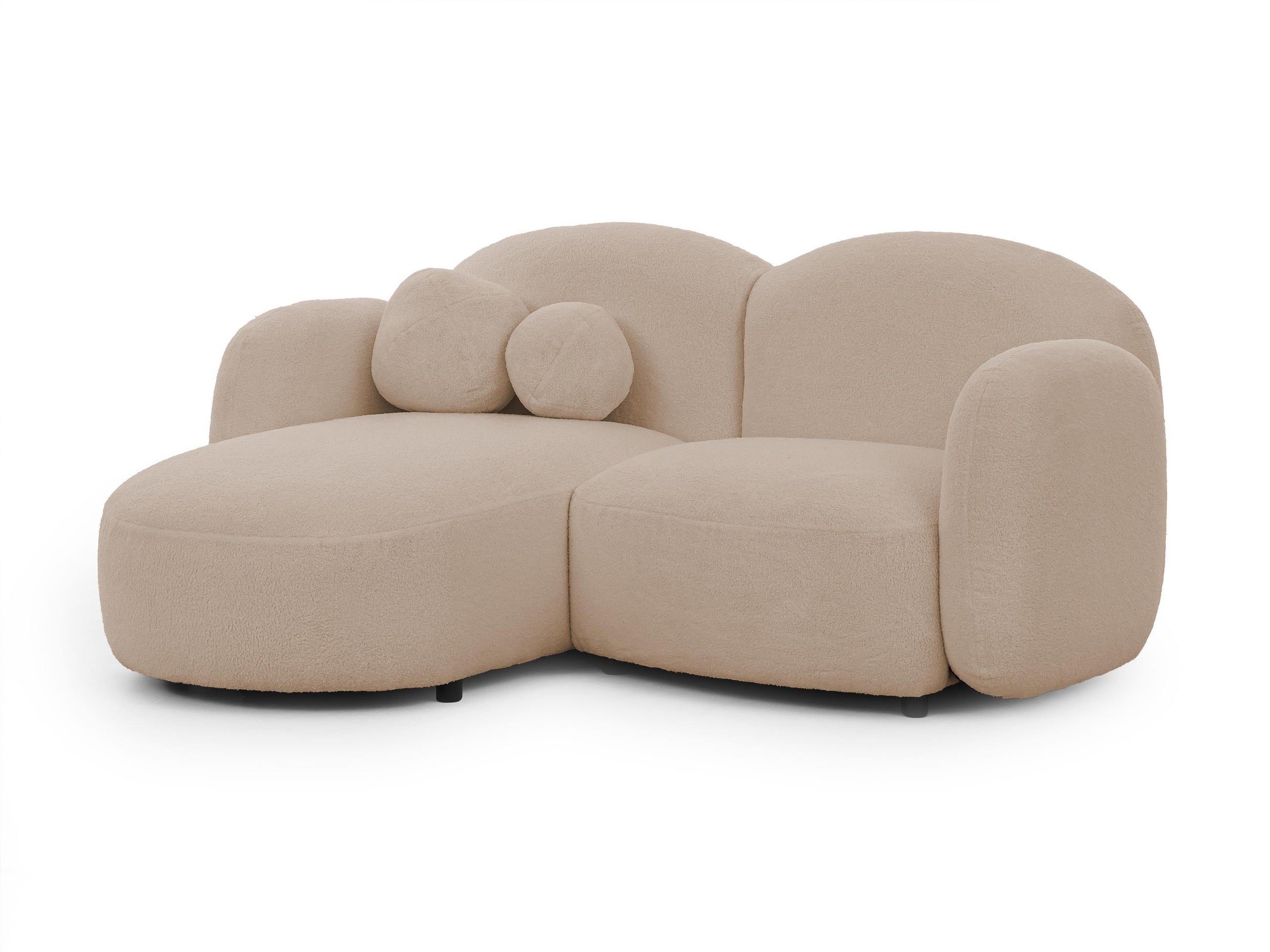 ECKSOFA Nuvola mit abgerundetem Design Hellbeige Bouclé-Stoff - Ottomane Links - Beige/Schwarz, Holz/Kunststoff (190/146cm) - S-Style Möbel