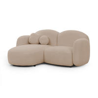 ECKSOFA Nuvola mit abgerundetem Design Hellbeige Bouclé-Stoff - Ottomane Links - Beige/Schwarz, Holz/Kunststoff (190/146cm) - S-Style Möbel