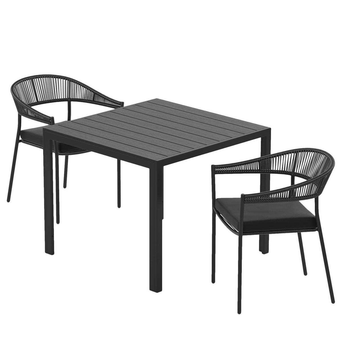 GARTENESSGRUPPE - 3-teilig - Stahl / Polyrattan - Schwarz - Schwarz, Kunststoff/Textil - home24