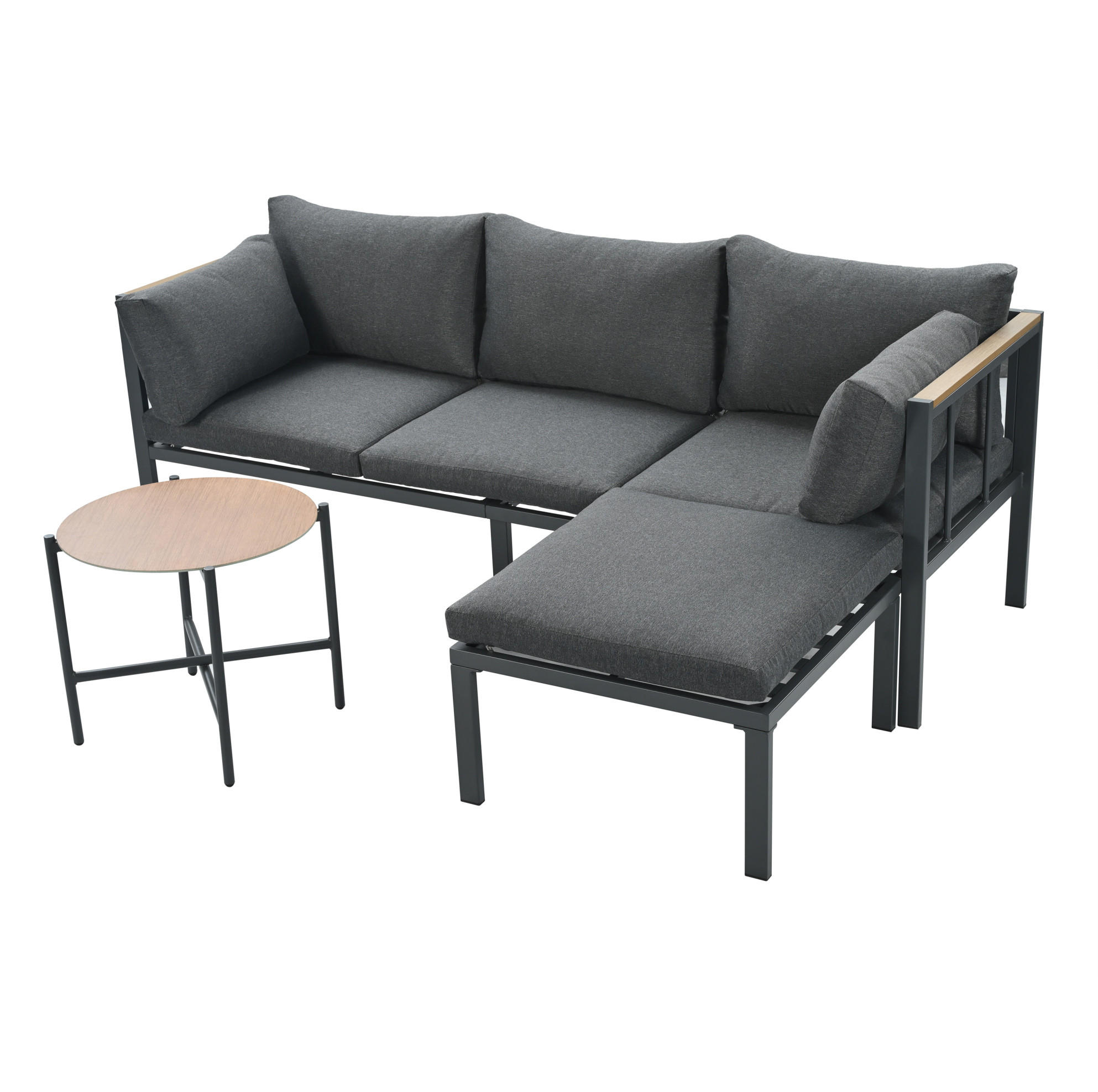 GARTENSET 182x63x62cm grau aus Stahl und Glas, wasserdicht - Grau, Textil - Modfu