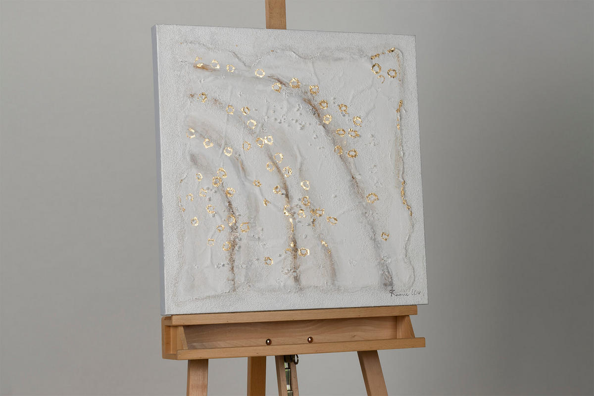 ACRYLBILD HANDGEMALT 60/60 cm - Goldfarben/Weiß, Holz/Textil (60/60cm) - KUNSTLOFT