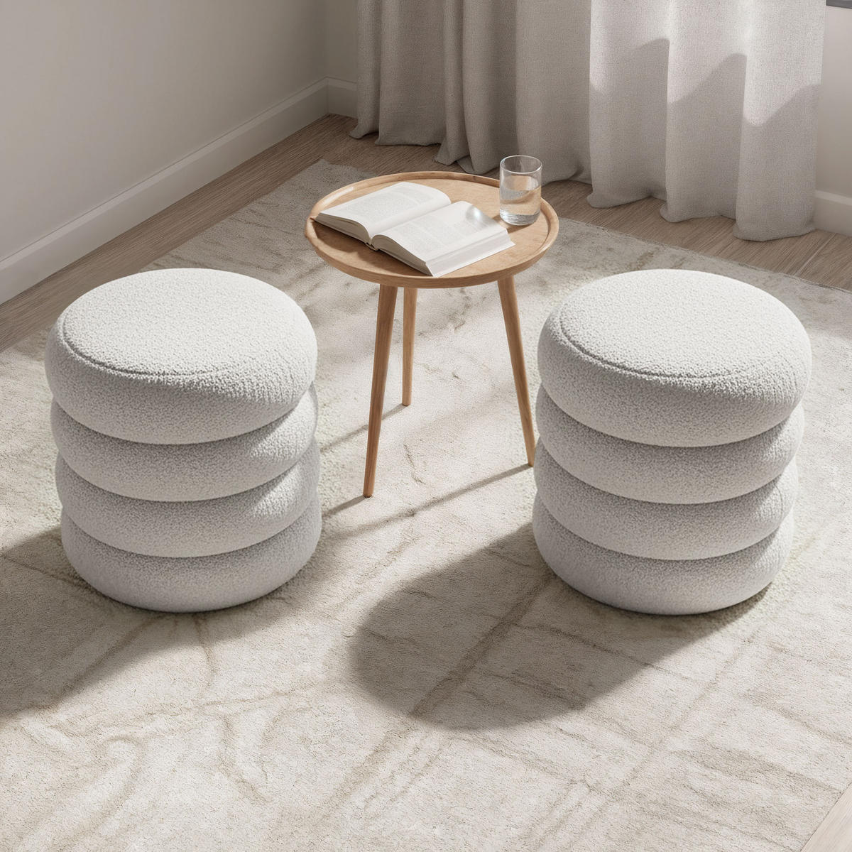 PRESVUČENI POUF s pohranom, bijeli - bijela, tekstil (42/45/42cm) - RAUMHIRSCH FURNITURE