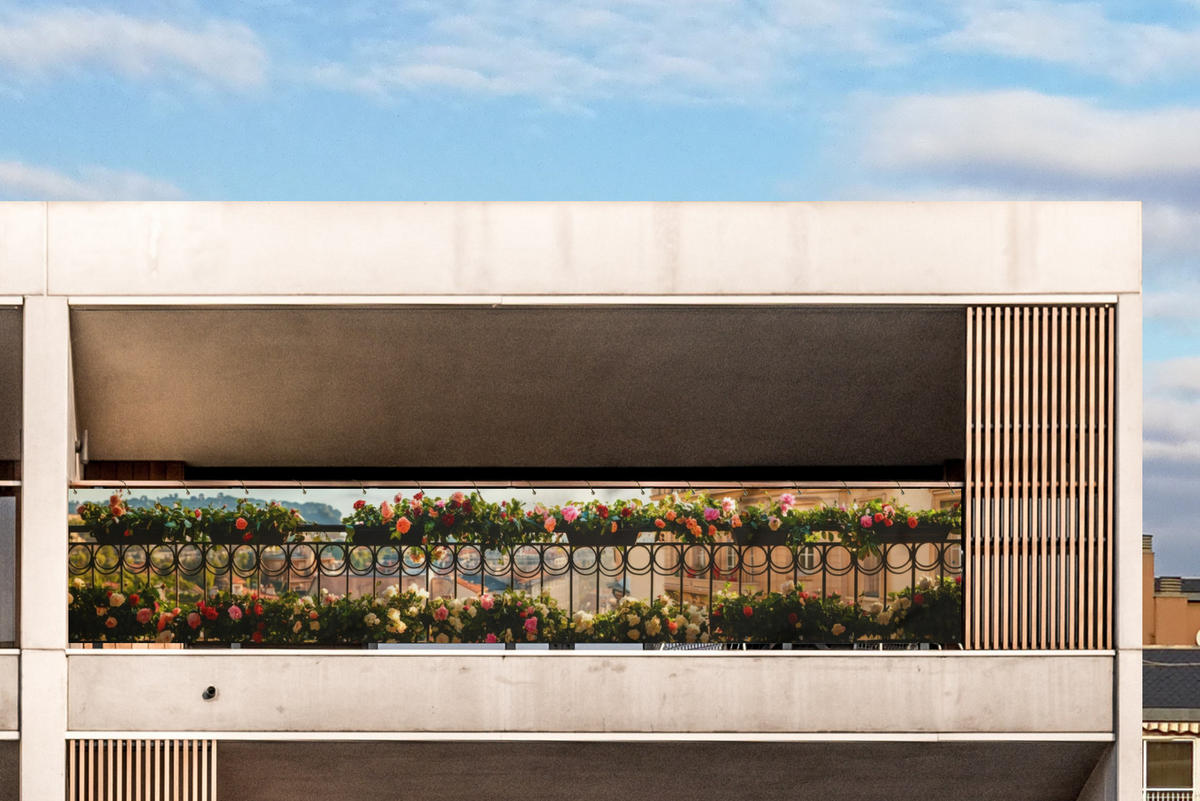 BALKON-SICHTSCHUTZ Blumen - Zaun - Stadtbild - Sommer - Pink, Kunststoff (500/85cm) - MuchoWow