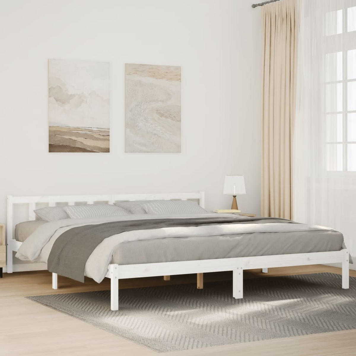 MASSIVHOLZBETT Extra Lang Ohne Matratze Weiss 200/220 Kieferholz - Weiß, Holz (90/200cm) - vidaXL