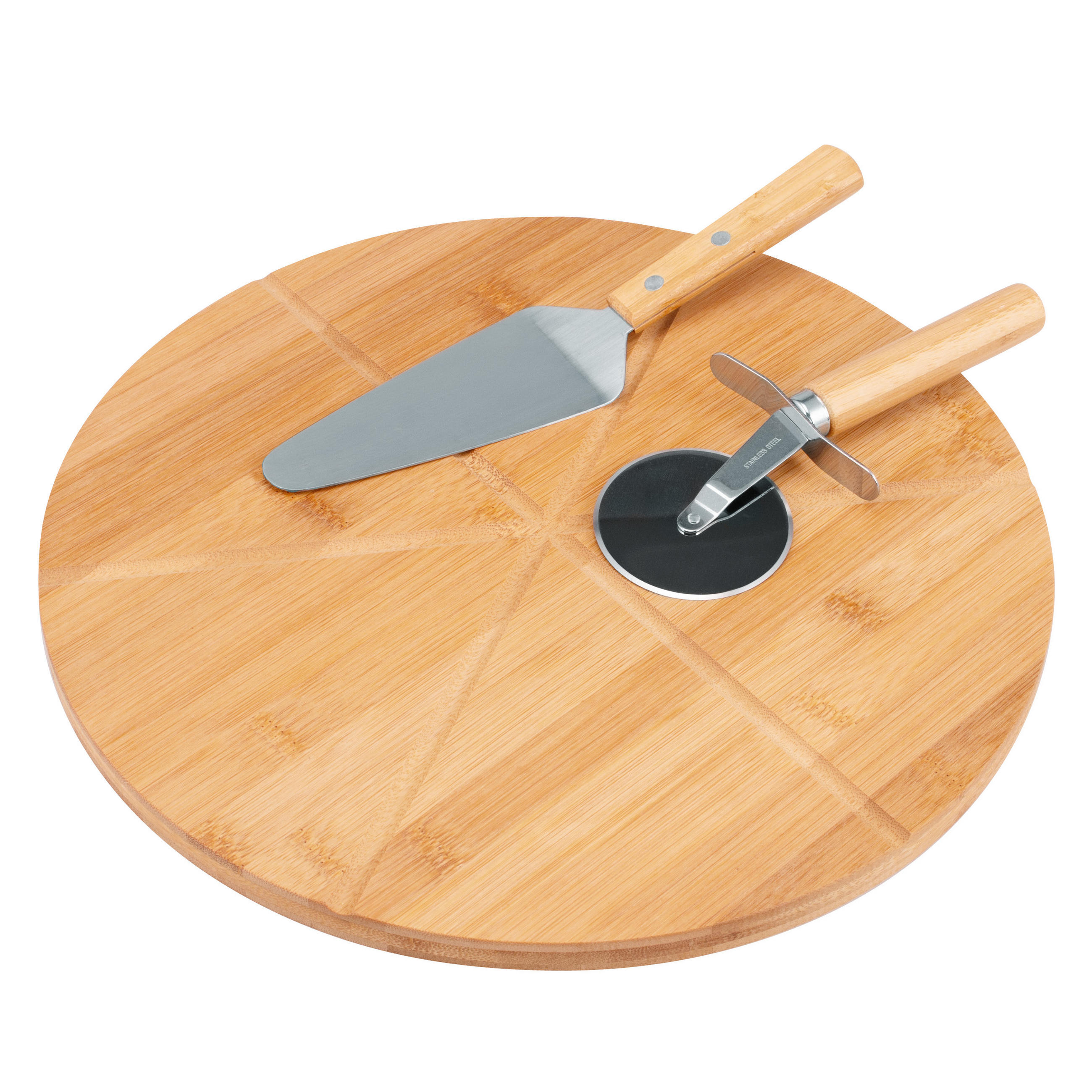 PIZZASERVIER 3er-Set, Edelstahl und Bambus - Braun, Holz (33/33cm) - bremermann