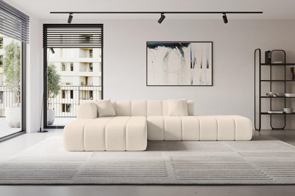 ROHOVÁ SEDAČKA s otomanem, levá BILA-L 289x176x71 Tmavě béžová Buklé - kapučínová/černá, kompozitní dřevo/textil (176/289cm) - ALTDECOR