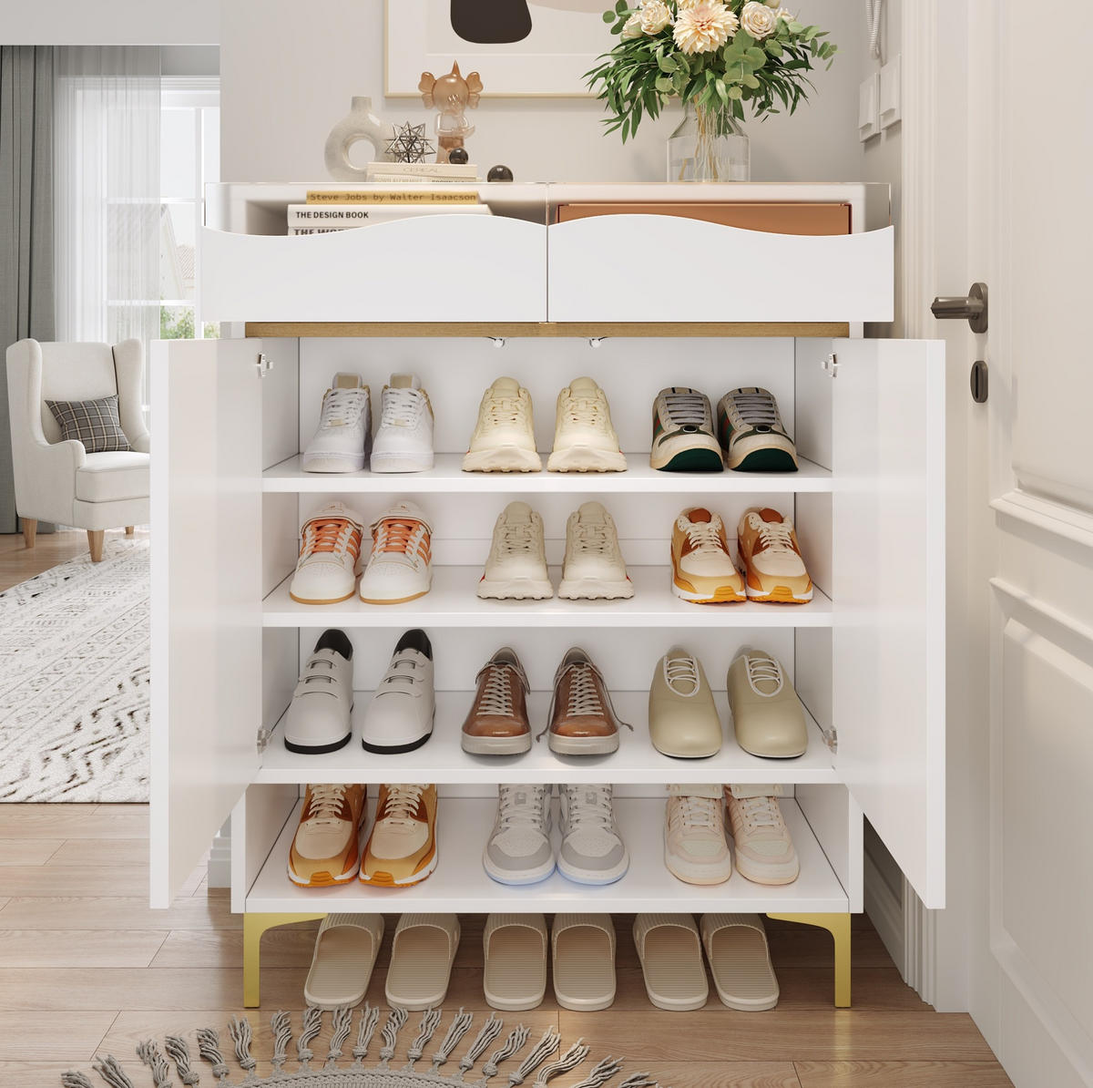 SCHUHSCHRANK mit Schubladen & Ablagen 80/35/105 cm weiß - Weiß, Holzwerkstoff (80/105/35cm) - Redom