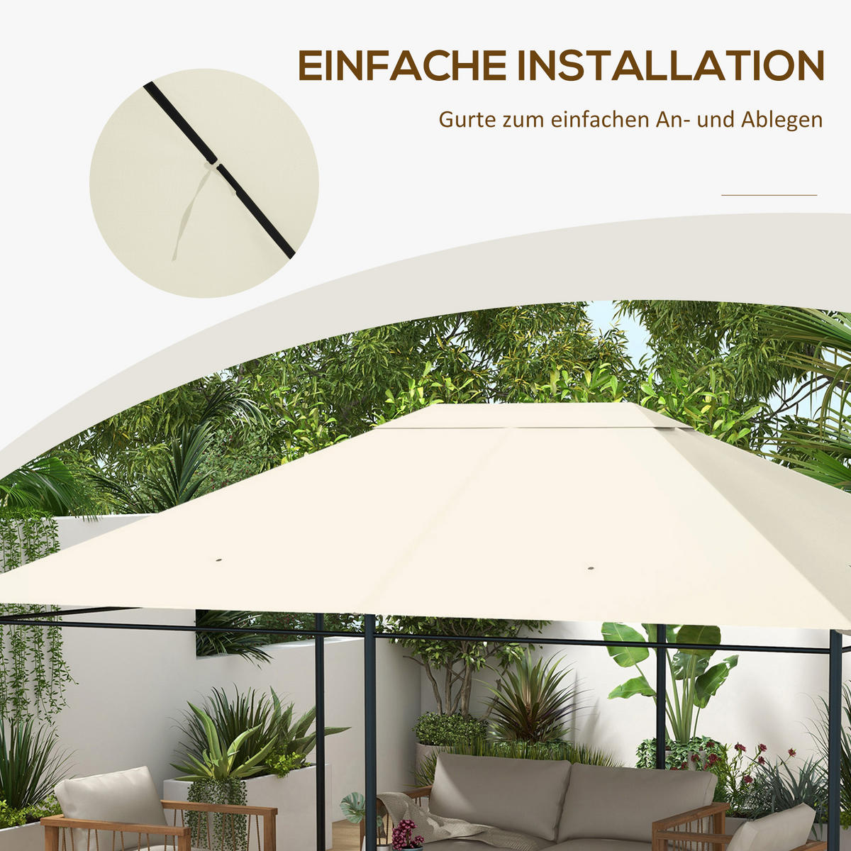 ERSATZDACH, Polyesterstoff, Cremeweiß - Creme, Kunststoff (297/1/397cm) - Outsunny