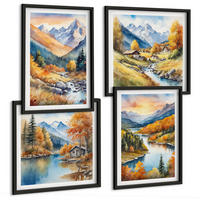 BILDER SET 4er Set - 50x50 cm & 40x60 cm Schwarzer Rahmen - Berglandschaft mit einem Fluss - Schwarz, Kunststoff (50/50cm) - TULUP