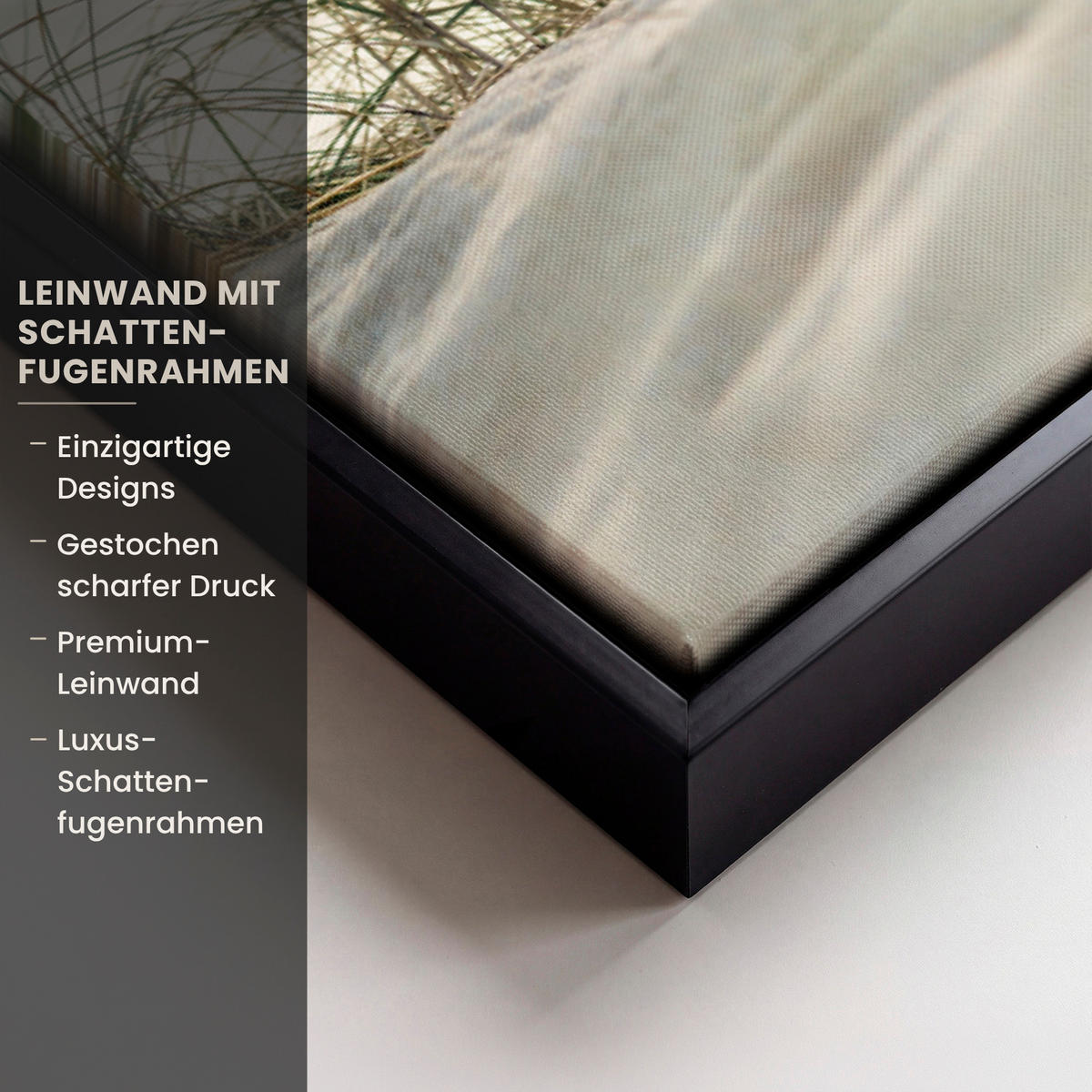 LEINWAND Bilder mit Rahmen - Dünen mit Strandhafer in der Sonne des Nationalparks Schleswig-Holsteinisches Wattenmeer - 60x40 - Creme, Textil (60/40cm) - MuchoWow