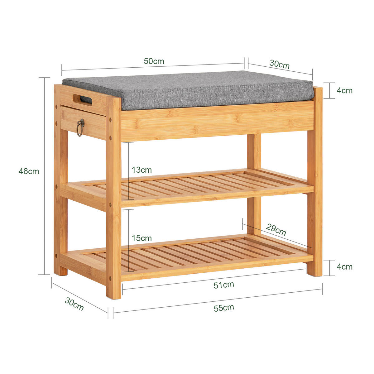 SCHUHBANK Natur - Naturfarben, Holz (55/46/30cm) - SoBuy
