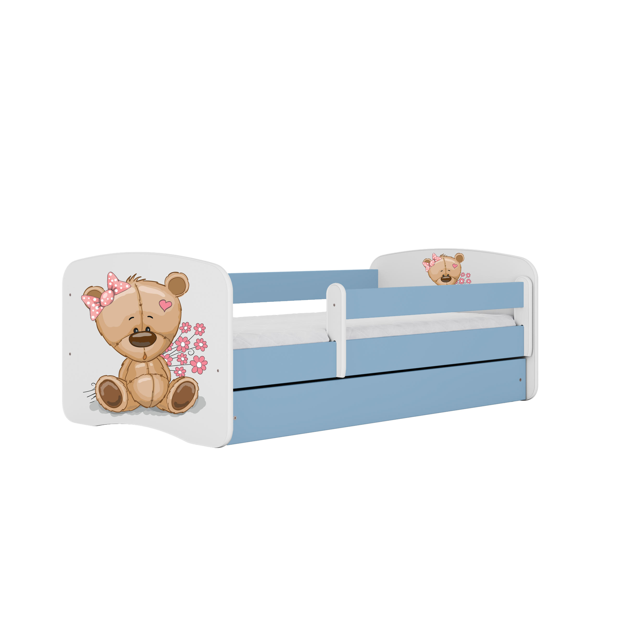KINDERBETT Teddybärblumen mit Schublade und Matratze 180/80 - Blau, Holzwerkstoff (80/180cm) - RAUMHIRSCH FURNITURE