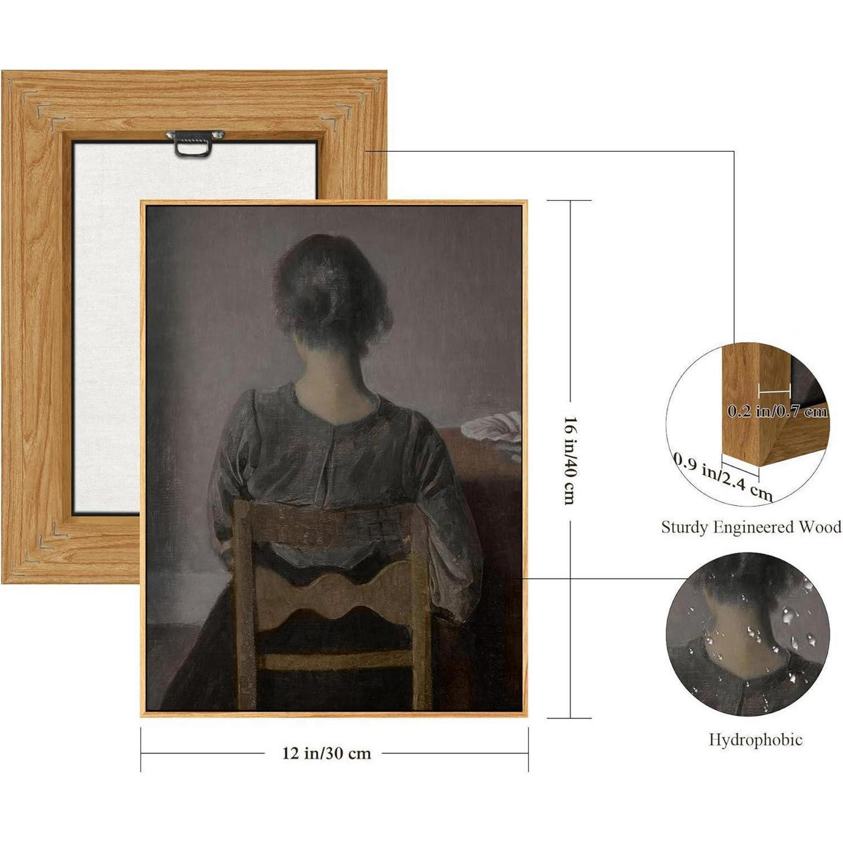 LEINWANDBILD mit Rahmen Frauenporträt 30 x 40 cm - Grau, Holz (30/0.5cm)