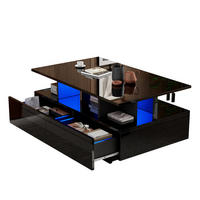 COUCHTISCH 90/55/41 cm in Schwarz mit LED-Beleuchtung und 2 Schubladen - Schwarz, Holzwerkstoff (90/55/41cm) - Flora Grace