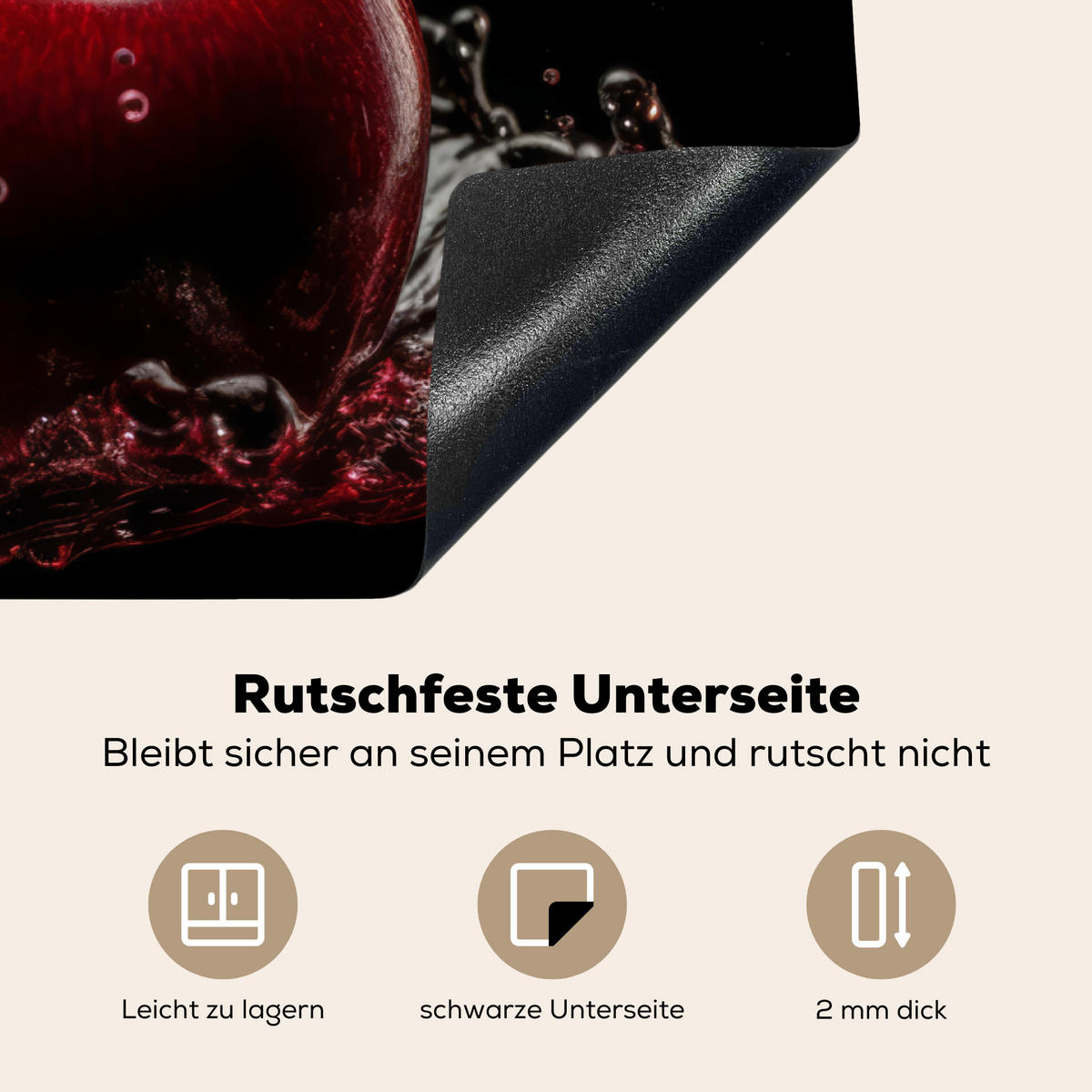 HERDABDECKPLATTE Kirsche - Rot - Frucht - Wasser - Schwarz 83x51 cm - Kirschrot, Kunststoff (83/0.2/51.5cm) - MuchoWow