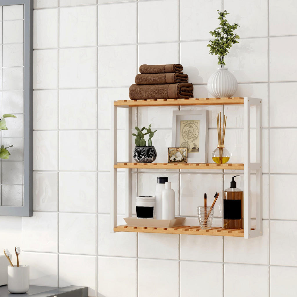 Thumbnail - Hansiro Badezimmerregal, Mehrfarbig, Holz, 54x15x60 cm, Badezimmer, Badezimmerregale, Badregale