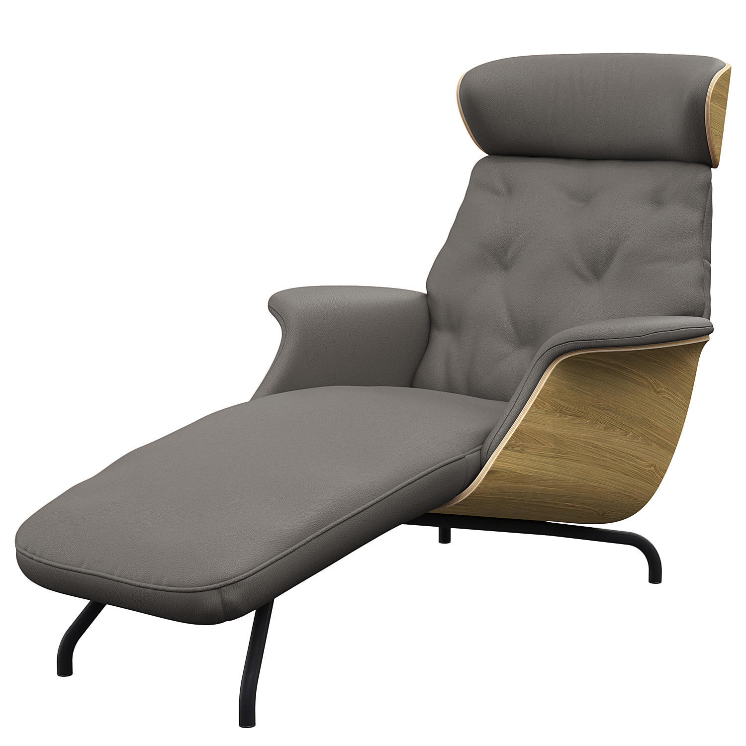 RELAXLIEGE - Echtleder - Schwarz/Grau, Leder/Metall (83/103/147cm) - home24