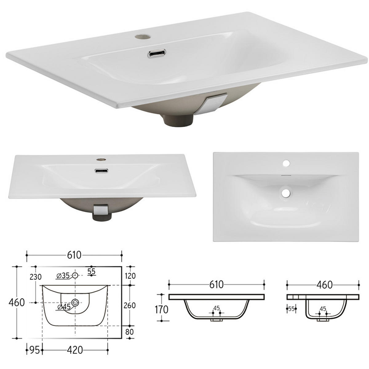 WASCHTISCH Adelaide-56 - Braun, Holzwerkstoff (61/59/46cm) - Lomado