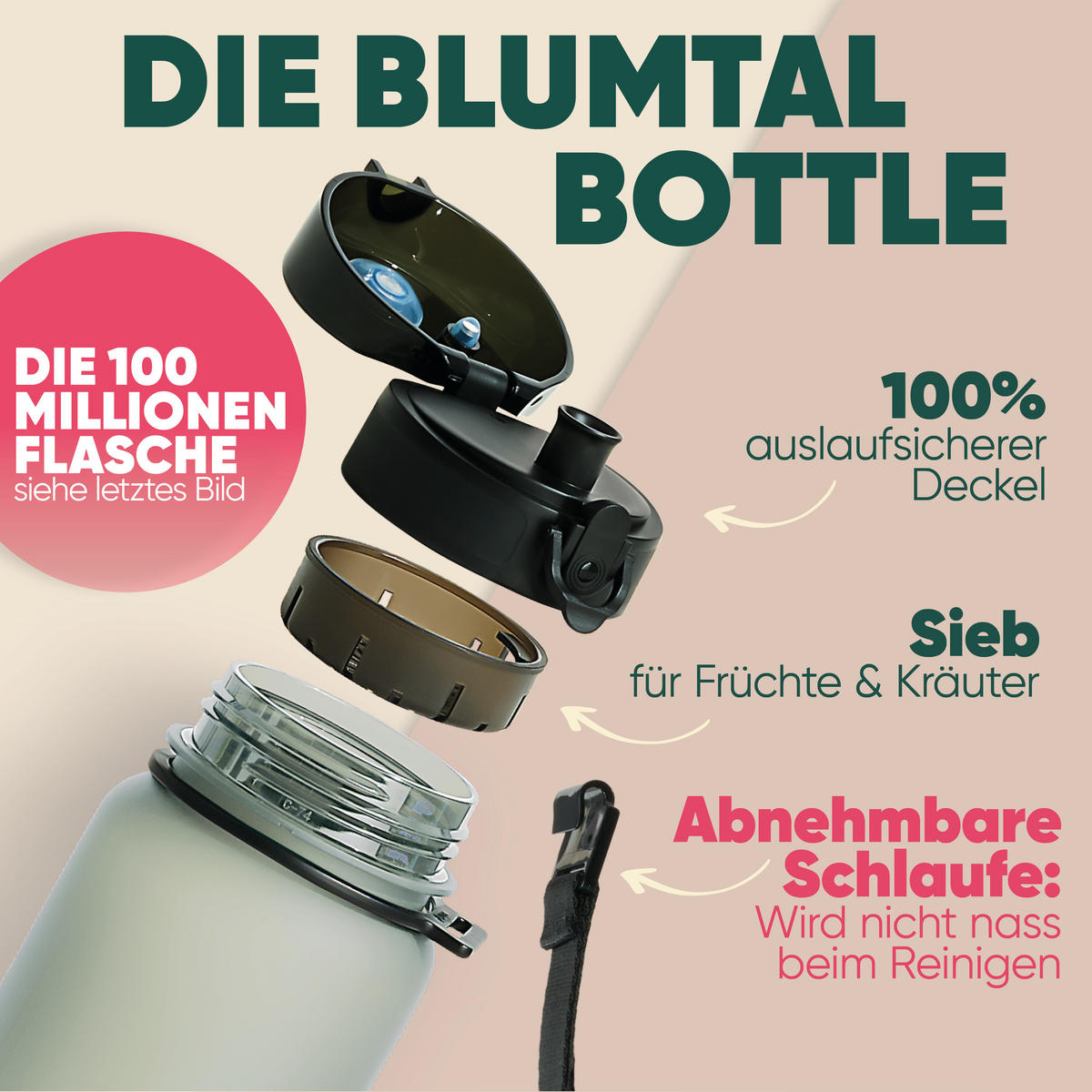 TRINKFLASCHE 0,5L - auslaufsichere - 1-Klick-Verschluss - BPA - freie - Hellgrün - Hellgrün, Kunststoff (0.5L) - Blumtal
