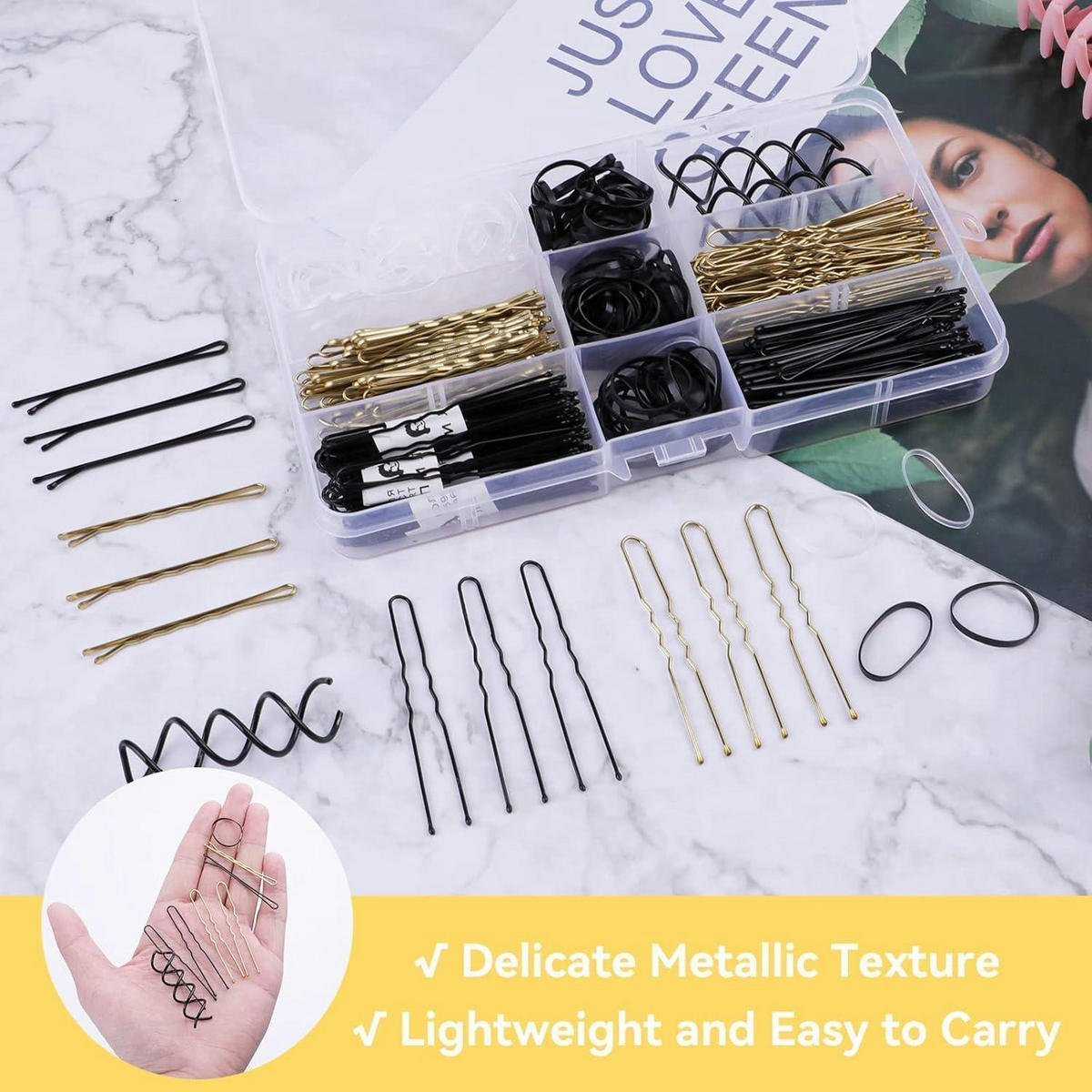 HAARNADELN Set 343 Stück mit Aufbewahrungsbox - Multicolor, Metall (5/1/6cm)
