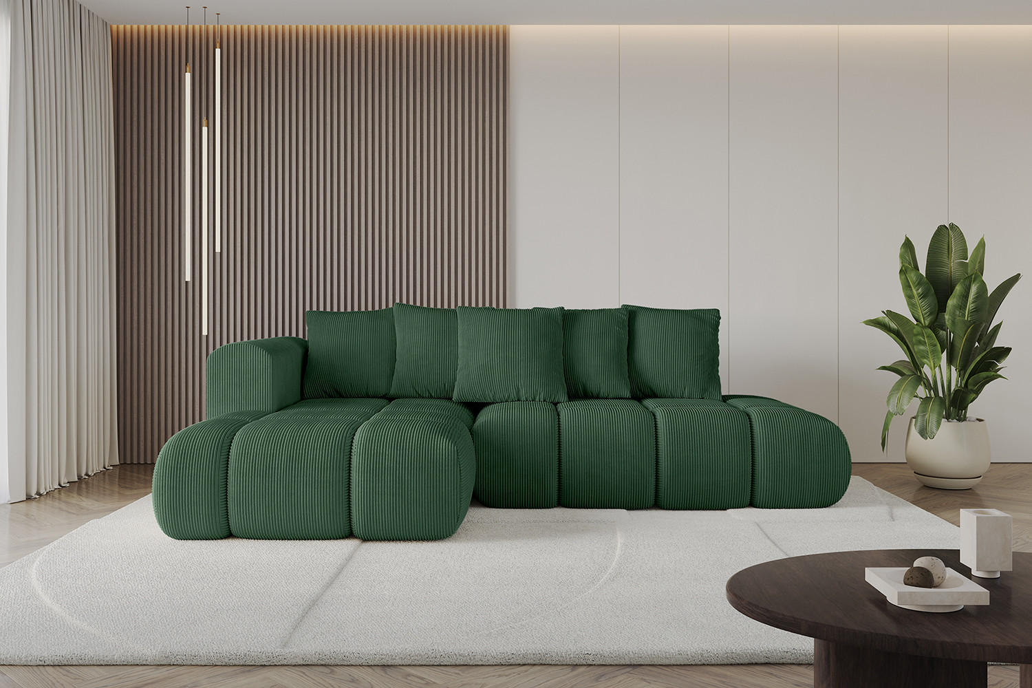 ECKSOFA Ottomane Links CLOUD-L-v1 289x180x40 Grün Cord - Grün, Holzwerkstoff/Kunststoff (180/289cm) - ALTDECOR