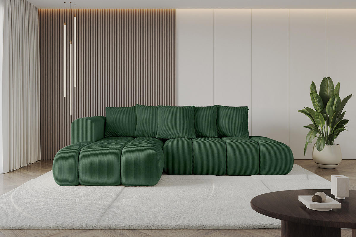 ECKSOFA Ottomane Links CLOUD-L-v1 289x180x40 Grün Cord - Grün, Holzwerkstoff/Kunststoff (180/289cm) - ALTDECOR