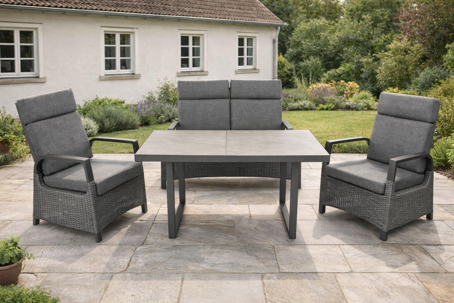 LOUNGE-SET Montana Anthrazit 4-teilig Aluminium Keramik-Tisch - Grau, Naturmaterialien - Green Spirit