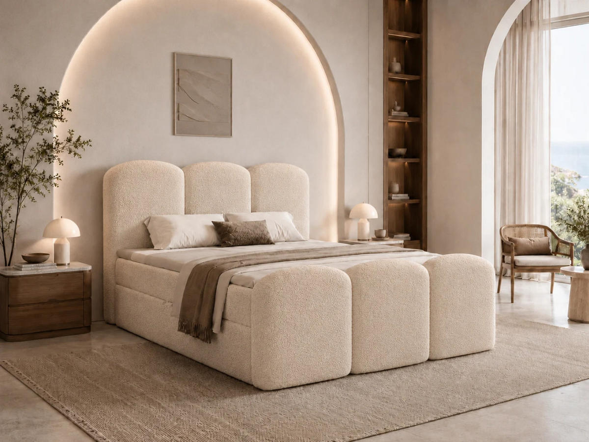 BOXBETT ROYAL 120x200 cm in Beige, Bettkasten, Topper, Bouclé-Stoff - Beige, Holz/Textil (120/200cm) - EMLAR Home