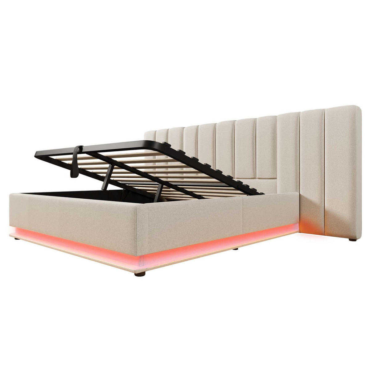 POLSTERBETT 160/200 cm mit Bettkasten, LED-Beleuchtung und USB-C in Beige - Beige, Textil (160/200cm) - BEAOK