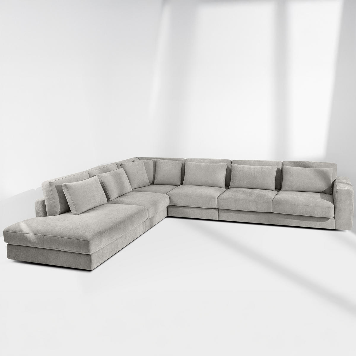 ECKSOFA XL links VERUS - Hellgrau, Holz/Holzwerkstoff (377/328cm) - KONSIMO®