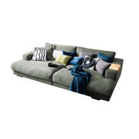 BIG SOFA MIT TABLETT NATUR MADELINE Grün Webstoff - Schwarz/Olivgrün, Kunststoff/Textil (290/85/170cm) - KAWOLA