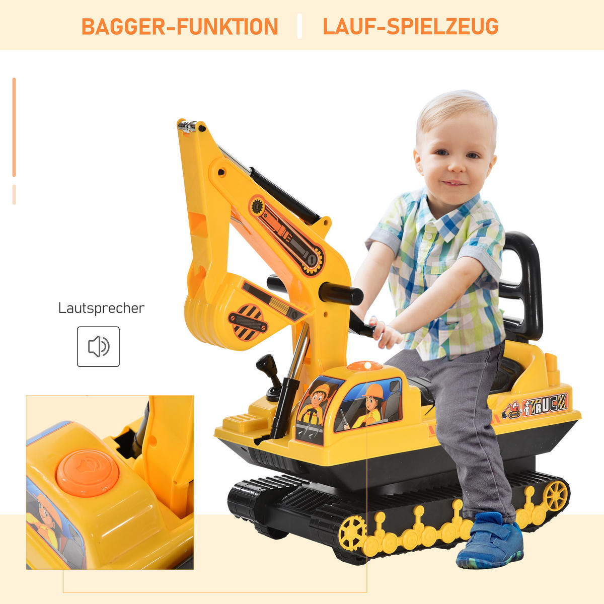 KINDER RUTSCHAUTO, Gelb, PP+ - Gelb, Kunststoff (78/24/58.5cm) - HOMCOM