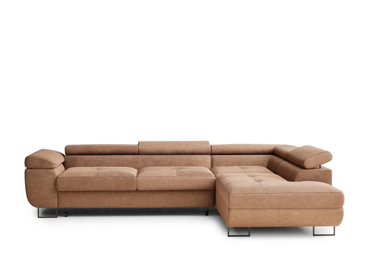ECKSOFA Concord Hellbraun Chenille-Stoff - Rechts Seite - Hellbraun/Schwarz, Holz/Holzwerkstoff (277/203cm) - Maison de Reve