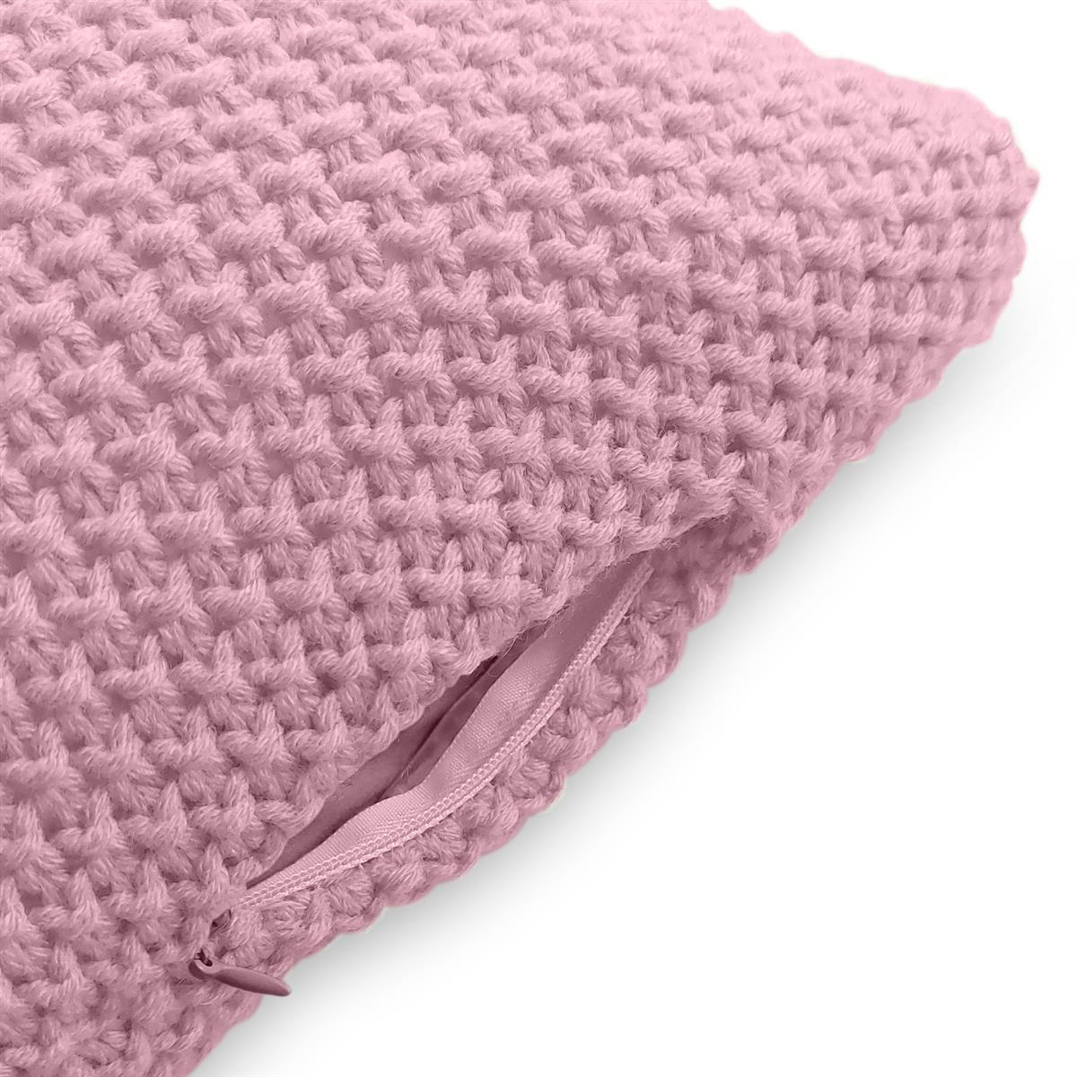 KISSENHÜLLE Strick rosa 45/45 cm mit Reißverschluss inkl. 100% Federkissen - Pink, Textil (45/45cm) - wometo