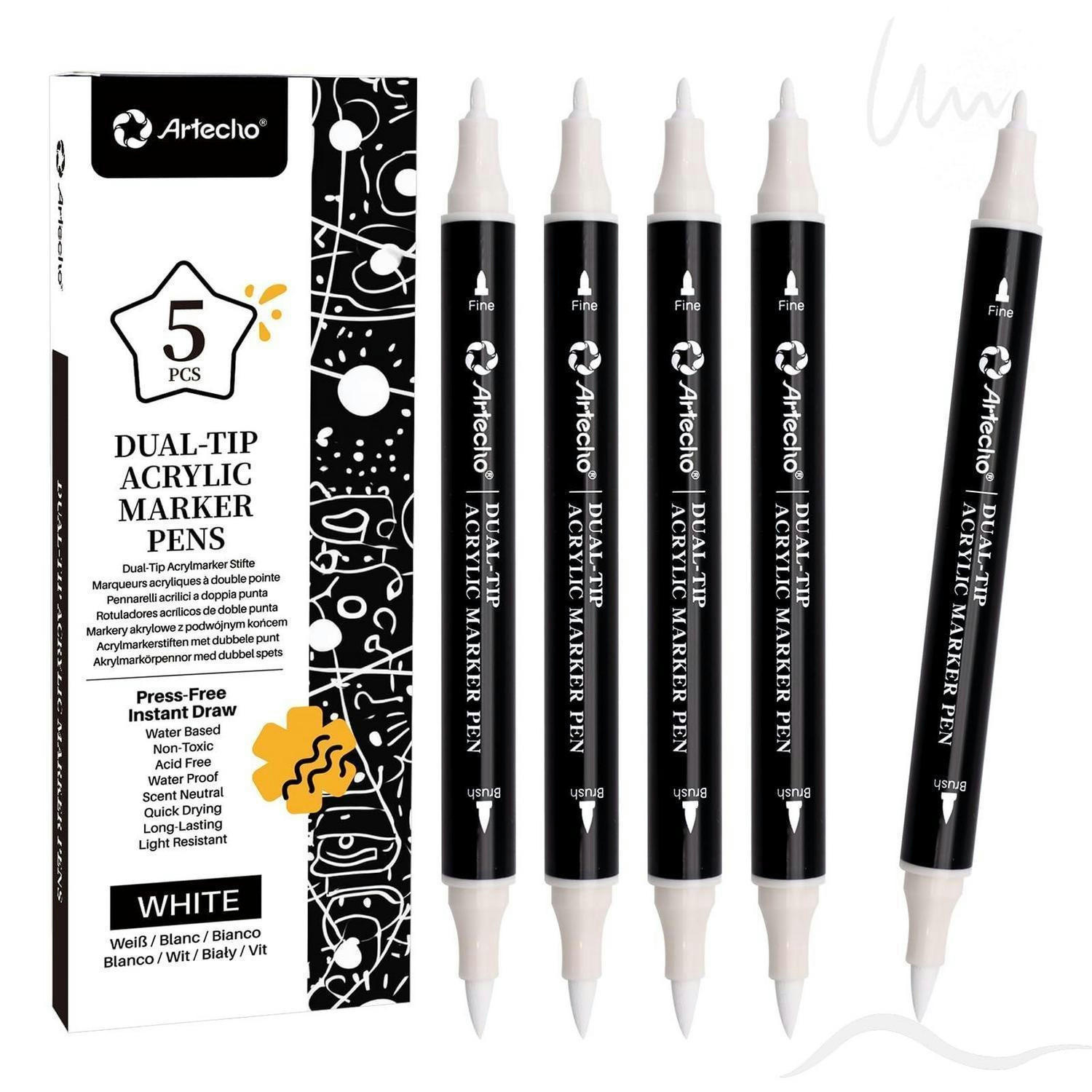 MARKER-SET 5-teilig Weiß Dual Tip - Weiß, Kunststoff (6.6/1.3/16.5cm)
