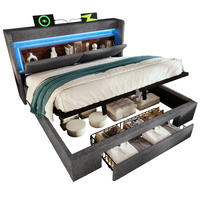 POLSTERBETT mit Bettkasten 160/200 cm, LED und USB-C, inkl. Matratze, Grau - Grau, Textil (160/200cm) - BEAOK