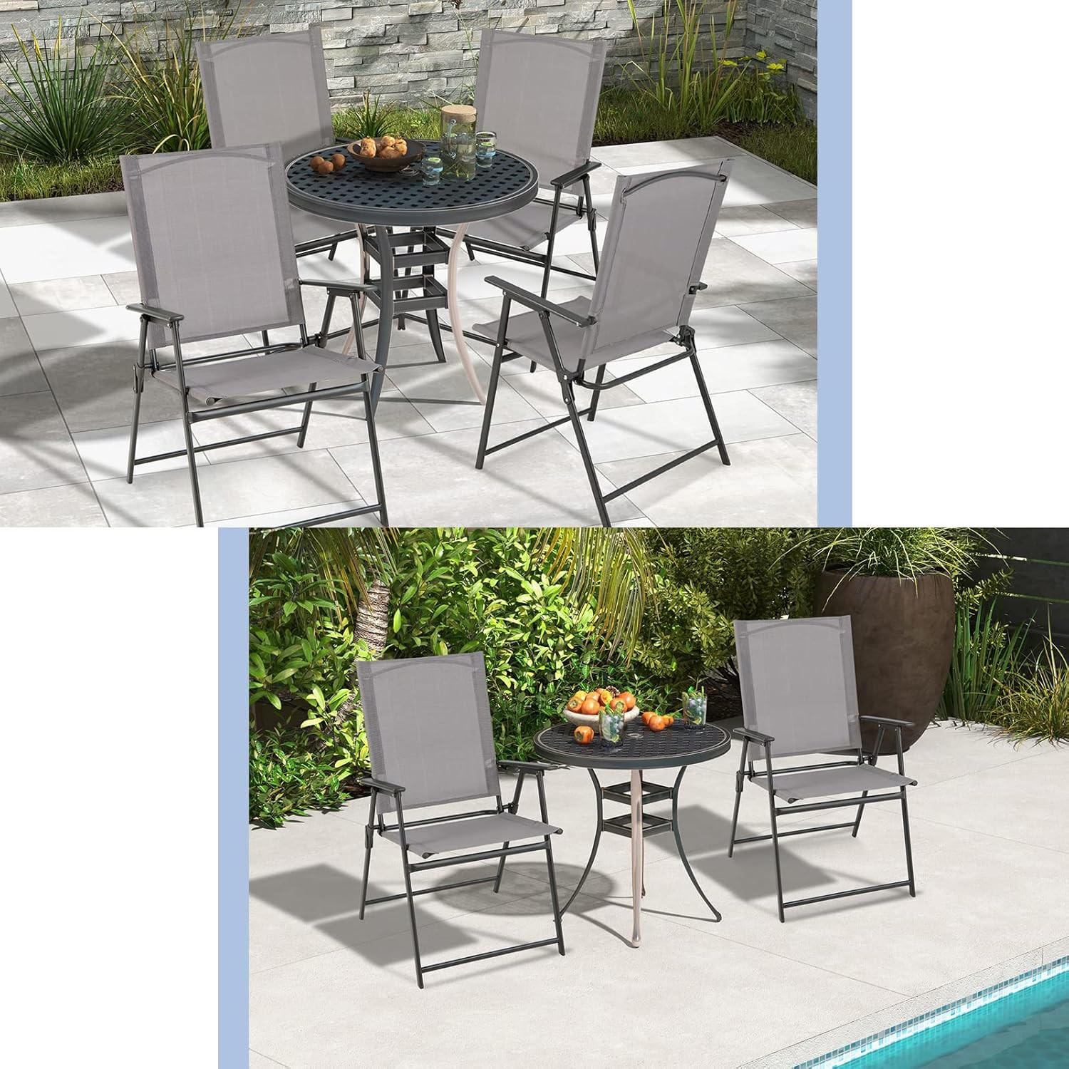 KLAPPSTÜHLE Grau(2er-Set) - Grau, Metall (58/96/58cm) - COSTWAY